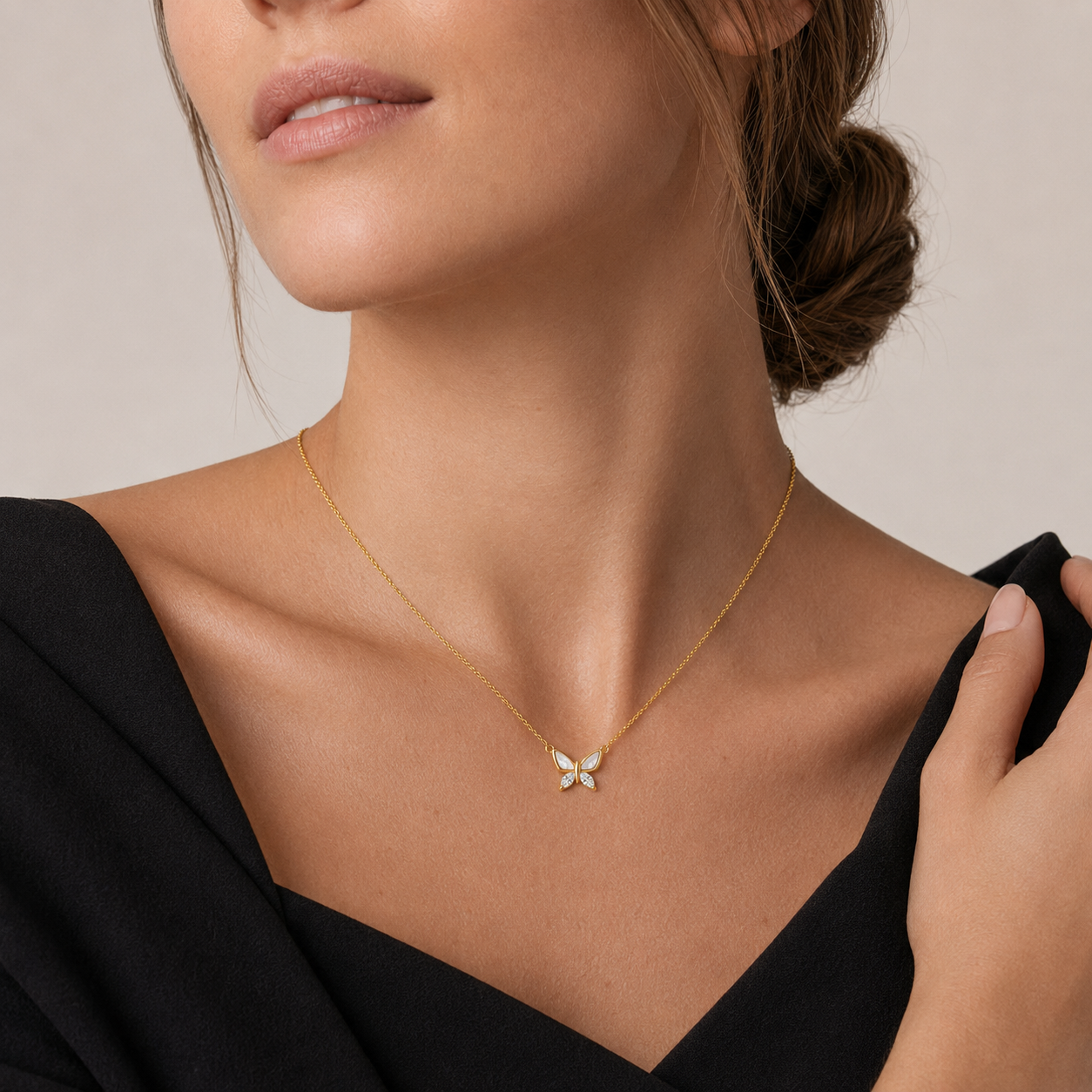MINARIA Butterfly Necklace worn by a model